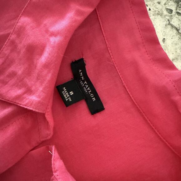 Ann Taylor Blouse Women’s 8 Medium Bright Pink Sleeveless Silk Cotton Woven - Picture 11 of 13